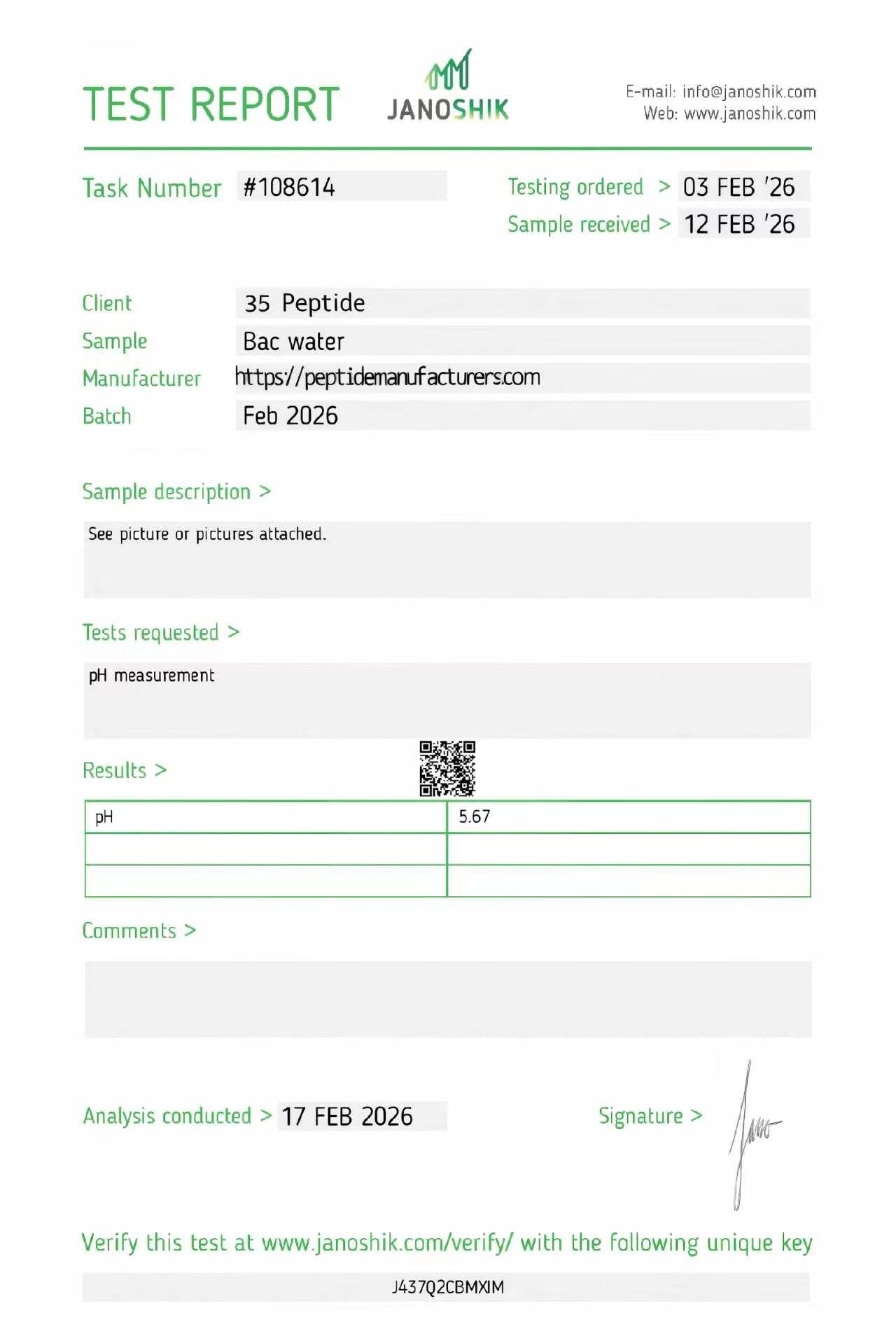Certificate of Analysis