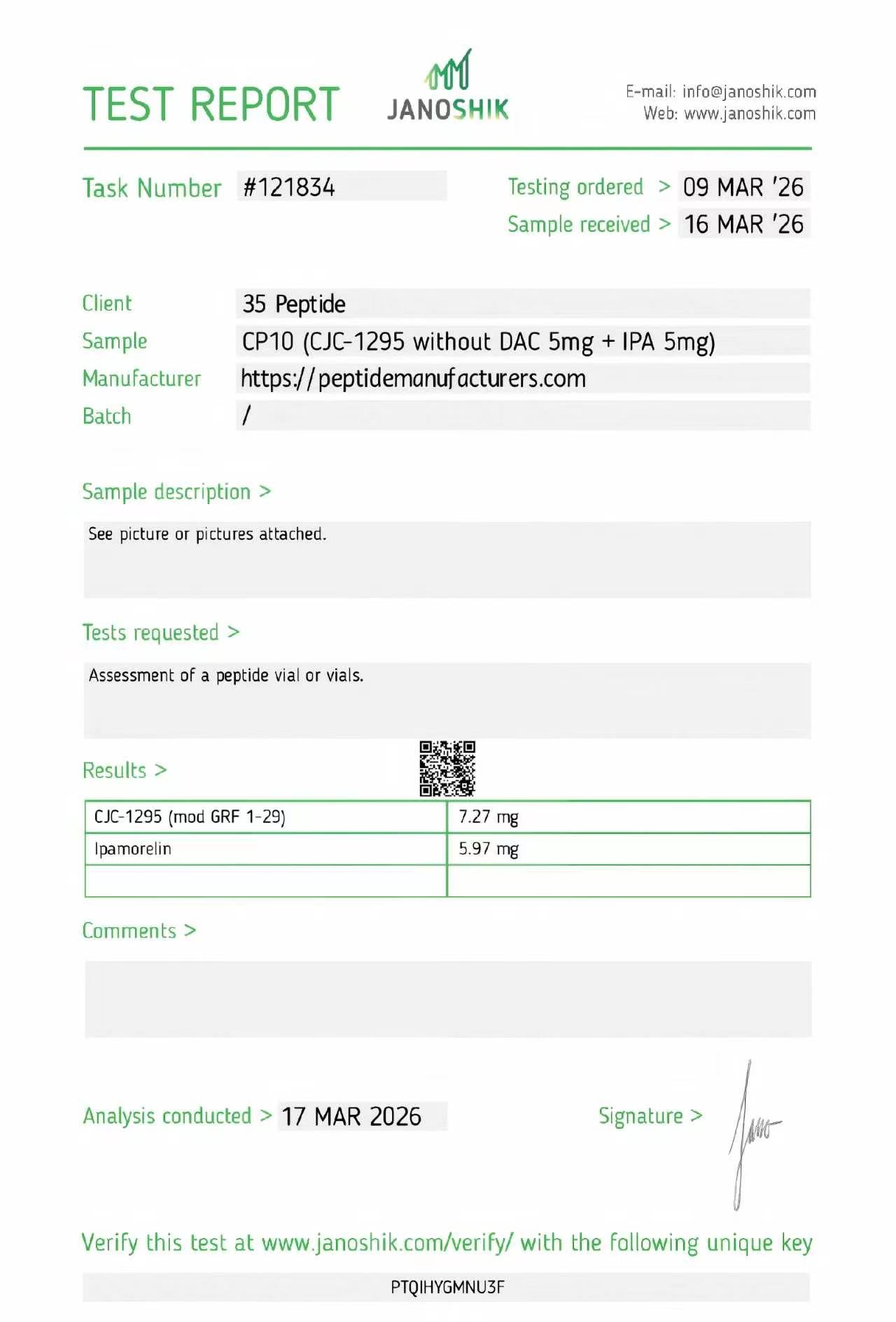 Certificate of Analysis