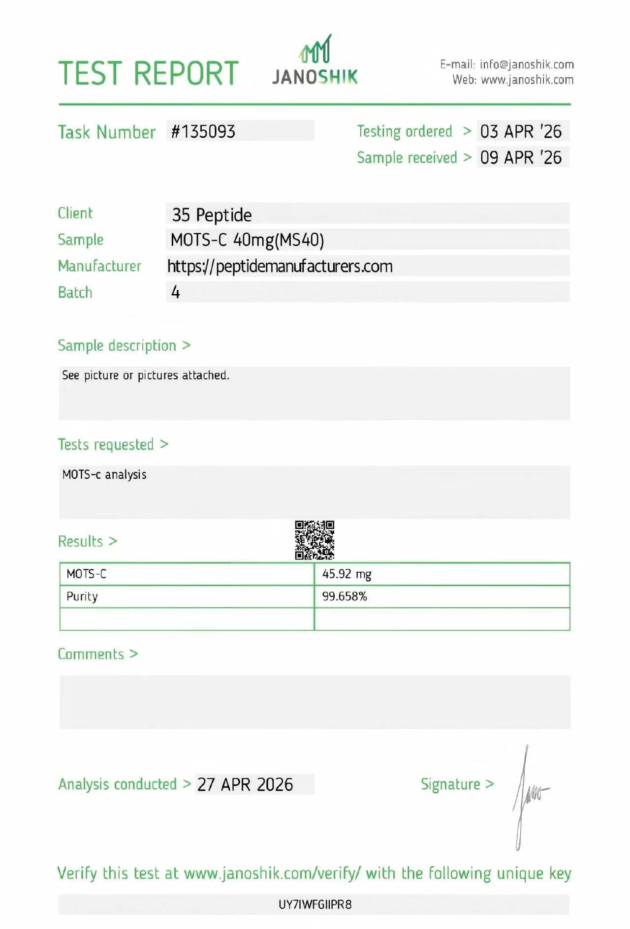 Certificate of Analysis